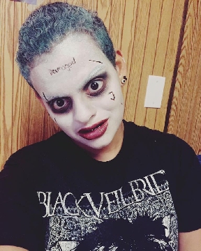 Mya in 2016, testing makeup for Jared Leto's version of Joker from The Suicide Squad